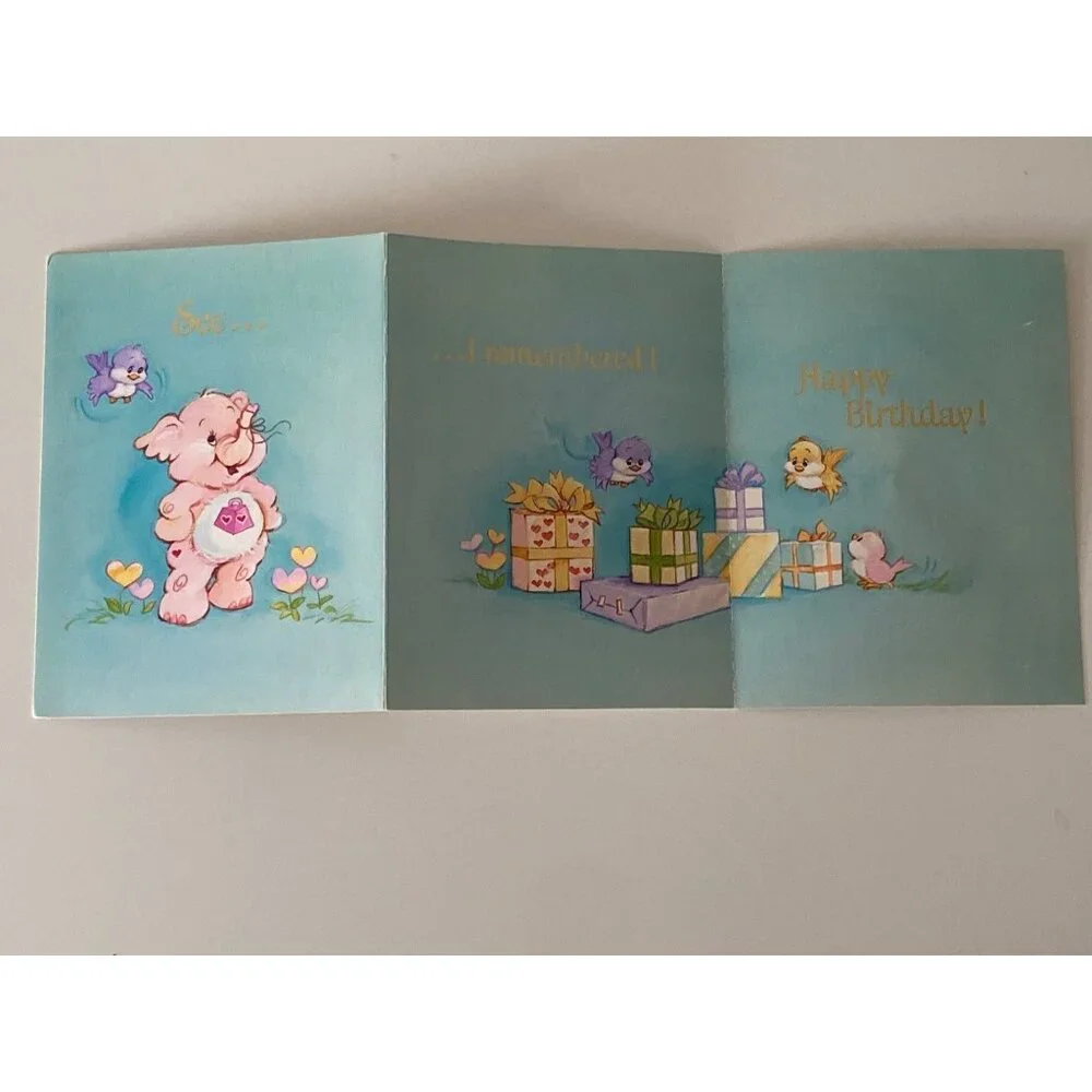 2 VTG American Greetings Cards CAREBEARS Forget Me Not Happy Birthday